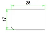 Glaslat F3 Meranti 17x28mm (rechthoekig met 1 afgeronde hoek) Komo 80mu wit gegrond per 10 stuks